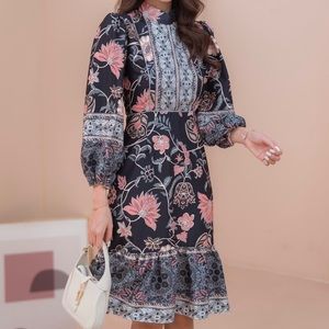 NWT long sleeves blue and pink dress size small petite, bohemian dress